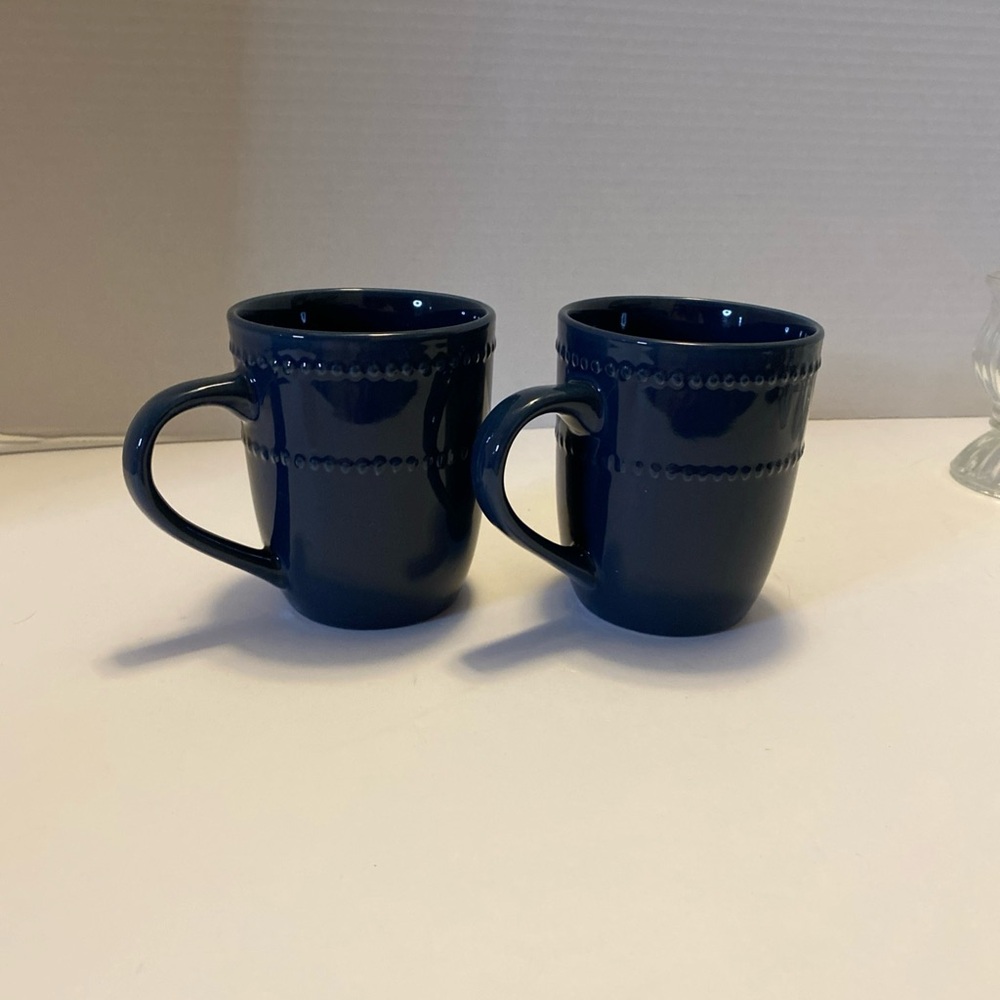 ROYAL NORFOLK  BLUE  STONEWARE 12 OZ. COFFEE MUGS CUPS Set Of 2 ,No Chips Cracks